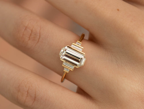 Geometric Emerald Cut Diamond Engagement Ring