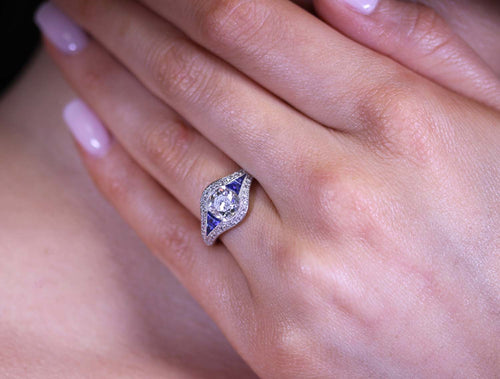 Antique  Art Deco Diamond and Sapphire Ring (circa 1920's)