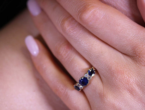 Victorian Era Sapphire and Diamond Three-Stone Engagement Ring (circa 1900)