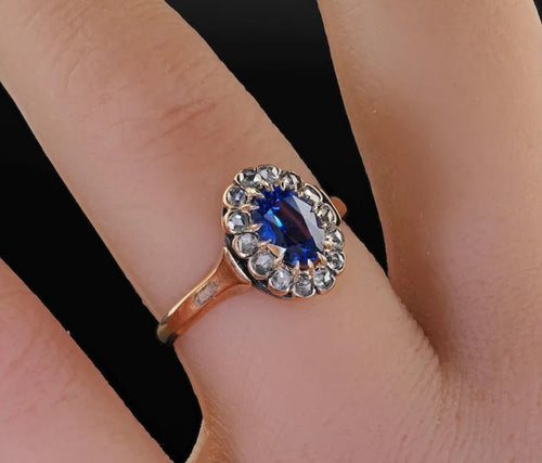 Victorian Sapphire and Diamond Antique Ring (circa 1900)