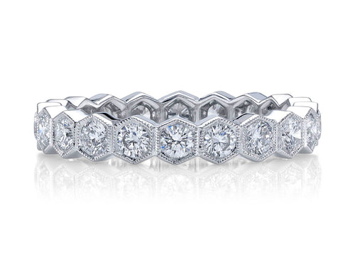 Hexagon Diamond Eternity Wedding Band in White Gold