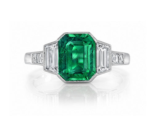 Art Deco-Style Emerald and Diamond Engagement Ring