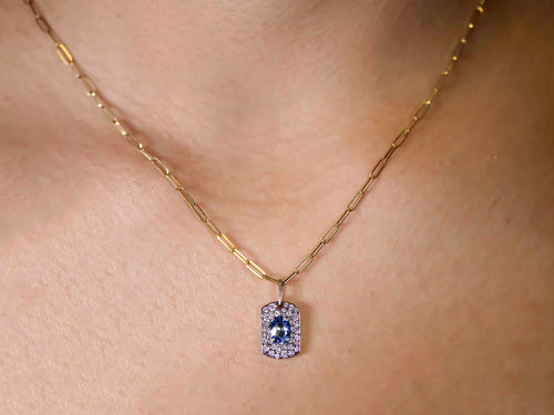 Sapphire and Diamond Pendant with Paperclip Link Necklace