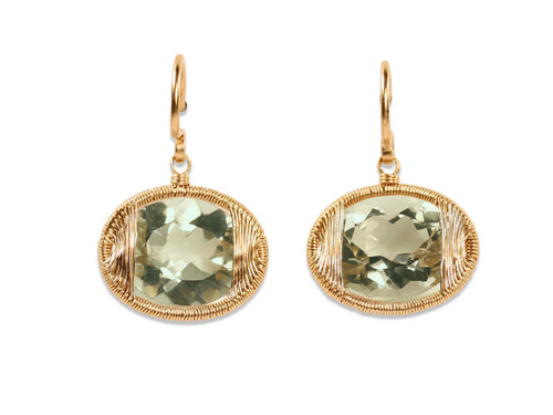 Green Amethyst Earrings in 14K Yellow Gold