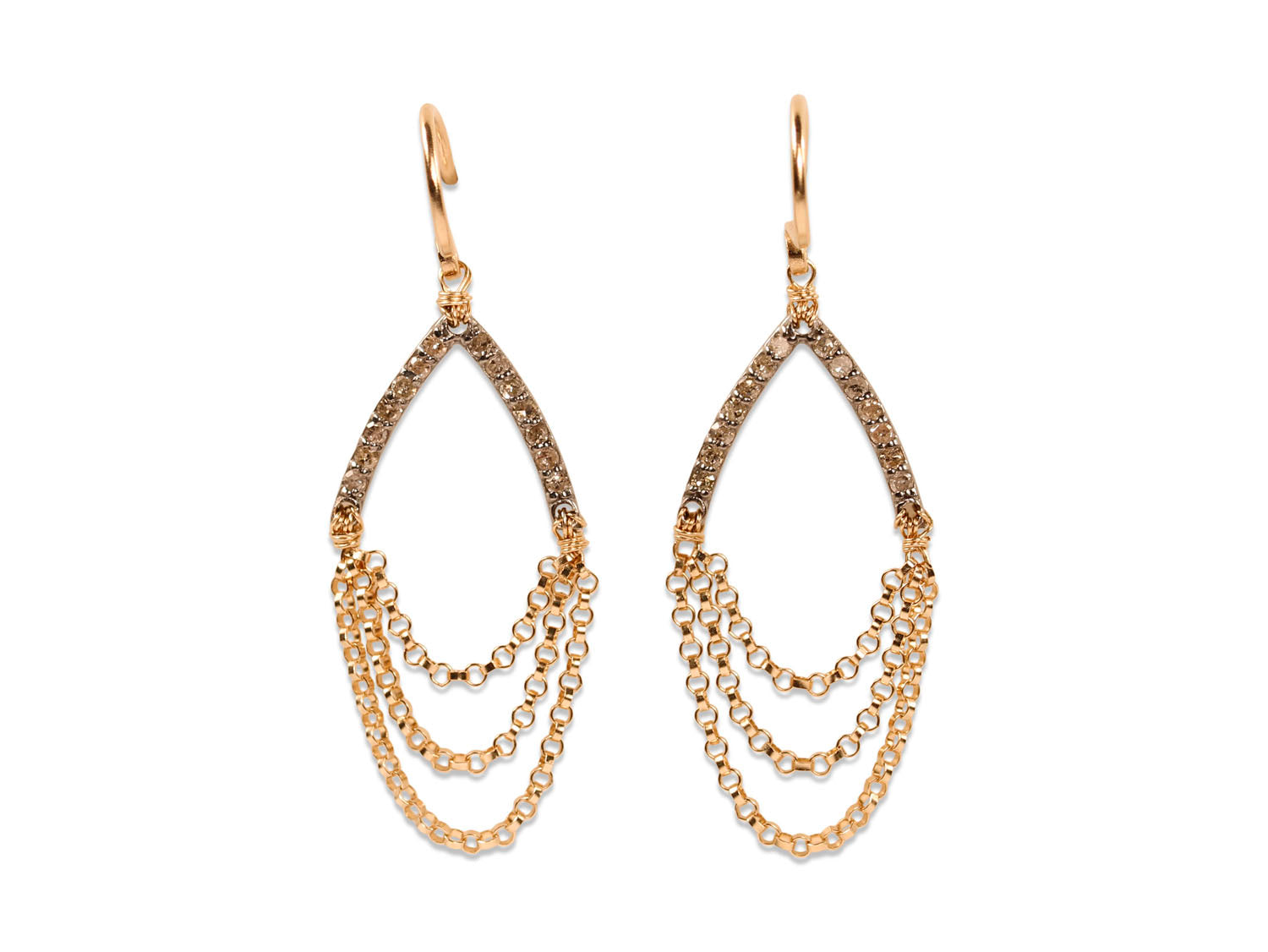 Gray Rustic Diamond Chain Earrings in 14K Yellow Gold