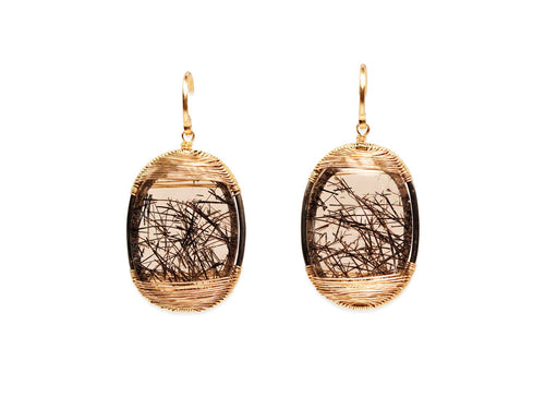Rutilated Quartz Earrings in 14K Yellow Gold