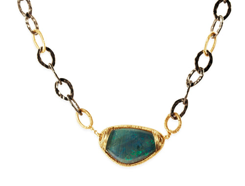 Opal Pendant with Chain Link Necklace