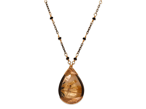 Spinel and Rutilated Quartz Pendant Necklace