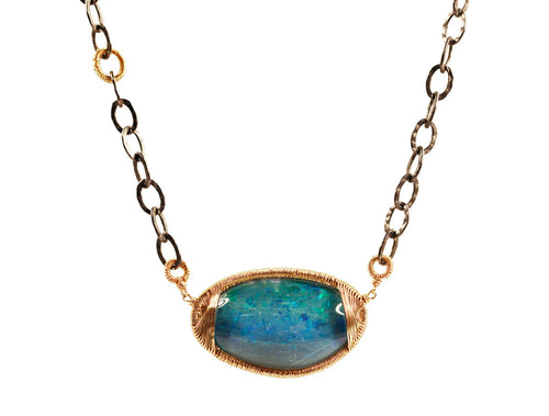 Opal Pendant with Oval Link Necklace