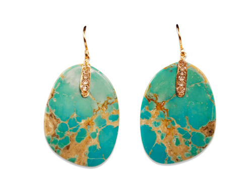 Turquoise and Diamond Drop Earrings in 14K Yellow Gold