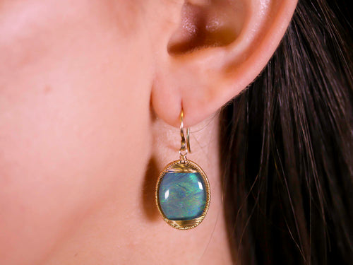 Wrap-Set Opal Earrings in 14K Yellow Gold
