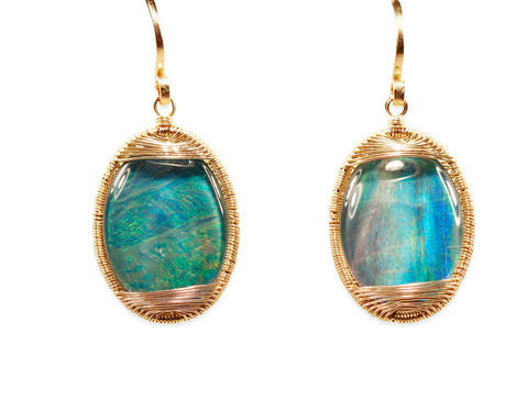 Opal Drop Earrings in 14K Yellow Gold