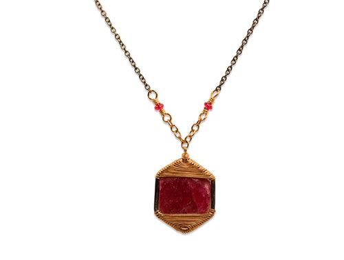 Wrap-Set Ruby Pendant with Chain Necklace
