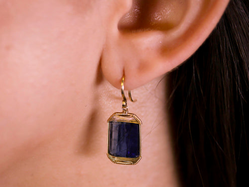 Blue Kyanite Drop Earrings in 14K Yellow Gold