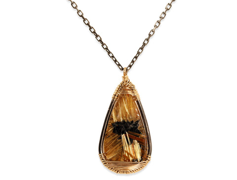 Black Diamond Bead Necklace in 14K Yellow Gold