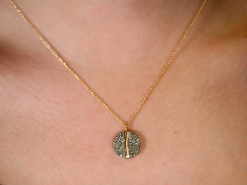 Pavé Rustic Gray Diamond Disc Pendant Necklace