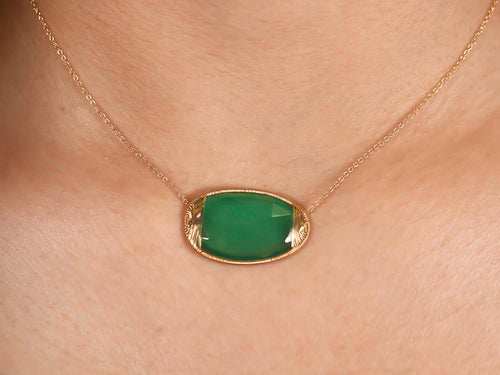 Rose Cut Green Onyx Pendant Necklace
