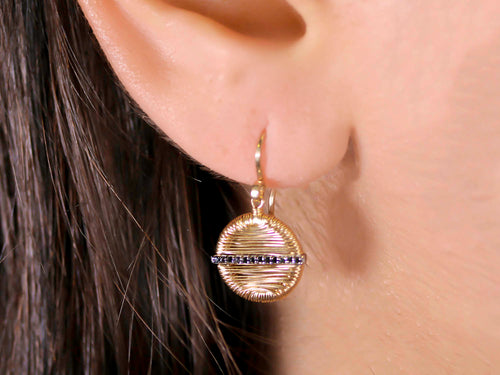 Black Diamond and Gold Wire-Wrapped Disc Earrings