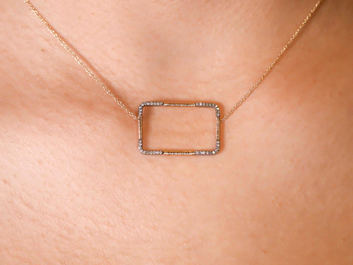 Pavé Rustic Gray Diamond Rectangle Pendant Necklace