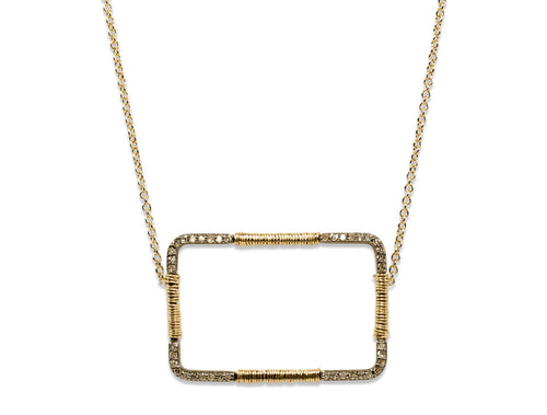 Pavé Rustic Gray Diamond Rectangle Pendant Necklace