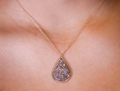 Gray Diamond Bead Pendant Necklace