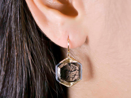 Rutilated Quartz Earrings in 14K Yellow Gold