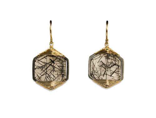 Rutilated Quartz Earrings in 14K Yellow Gold
