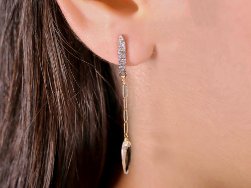 White Topaz Briolette and Pavé Rustic Gray Diamond Earrings