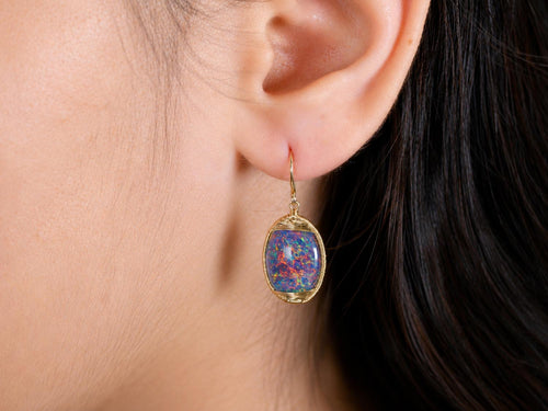 Opal Drop Earrings in 14K Yellow Gold