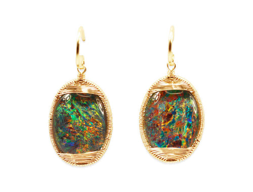 Opal Drop Earrings in 14K Yellow Gold