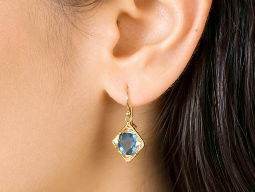 Blue Topaz Drop Earrings in 14K Yellow Gold