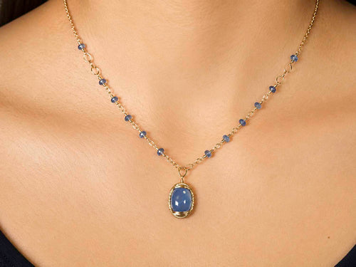 Aquamarine Pendant with Aquamarine Bead Necklace