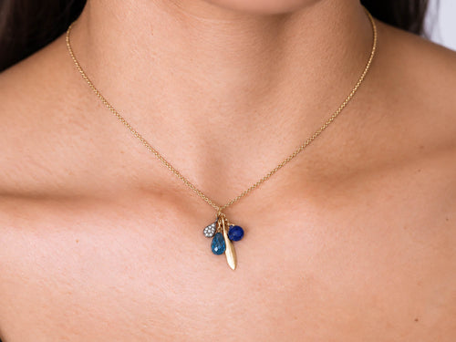 Diamond, Blue Topaz, Kyanite and Gold Charm Necklace