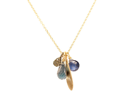 Diamond, Blue Topaz, Kyanite and Gold Charm Necklace