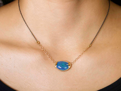 Opal Pendant with Cable Link Necklace