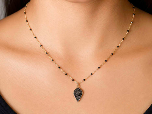 Pavé Black Diamond Pendant with Spinel Bead Necklace