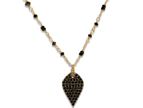 Pavé Black Diamond Pendant with Spinel Bead Necklace