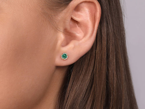 Emerald and Diamond Stud Earrings