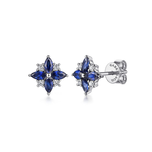 Sapphire and Diamond Bursting Star Stud Earrings