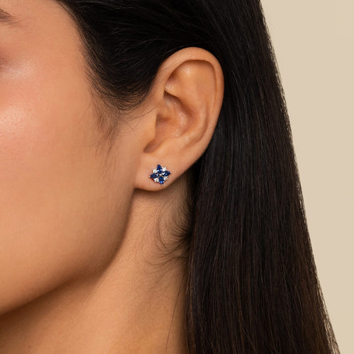Sapphire and Diamond Bursting Star Stud Earrings