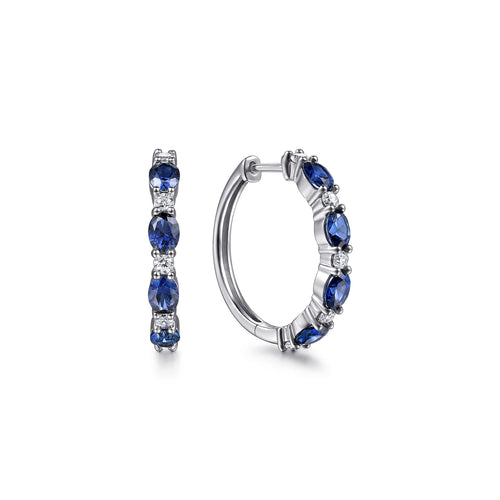 Oval Sapphire and Round Diamond Hoop Earrings