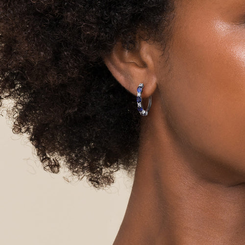 Oval Sapphire and Round Diamond Hoop Earrings