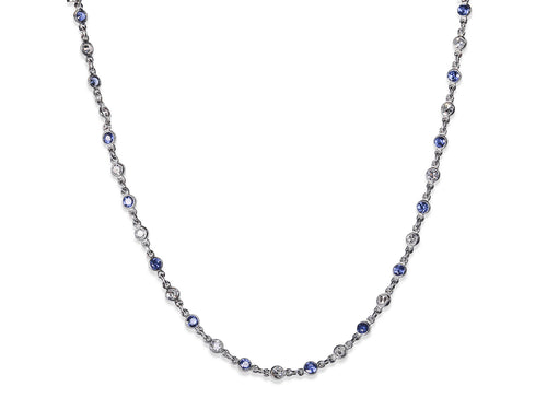 Bezel Diamond and Sapphire Necklace in Platinum