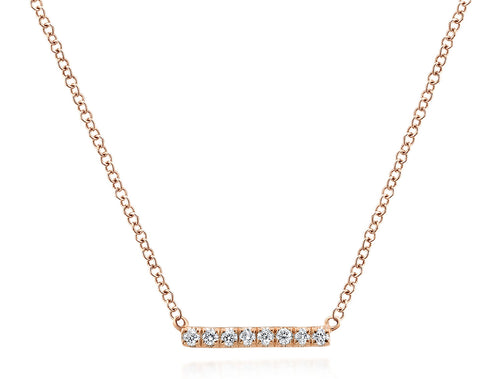 Petite Pavé Diamond Bar Necklace in Rose Gold