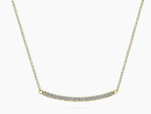 Pavé Diamond Curved Bar Necklace in Yellow Gold