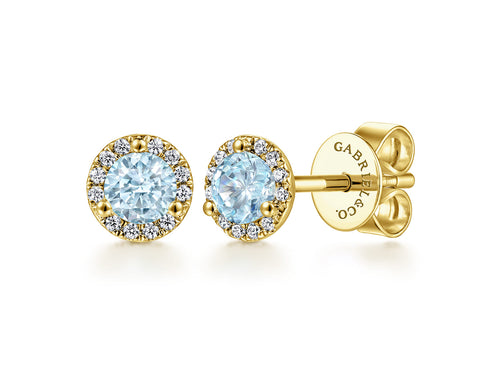 Aquamarine and Halo Diamond Stud Earrings