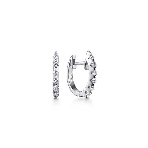 Scalloped Diamond Huggie Earrings in  White Gold