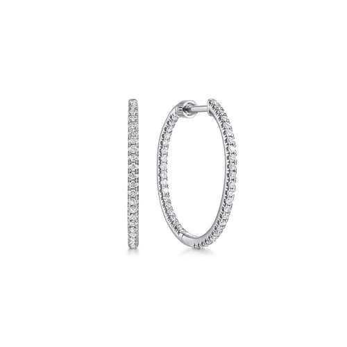 Pavé Diamond Inside-Outside Hoop Earrings in White Gold