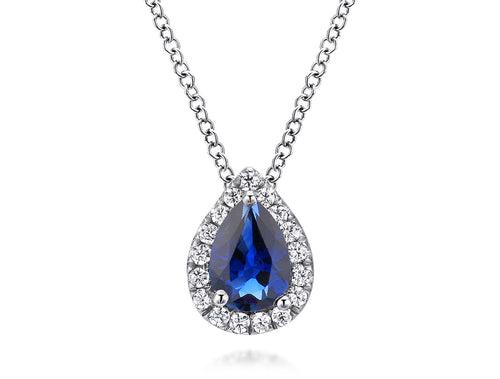 Pear-Shaped Sapphire and Diamond Halo Necklace
