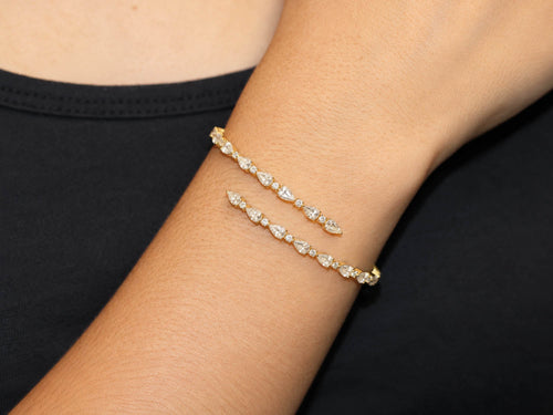 Pear and Round Brilliant Cut Diamond Bangle Bracelet